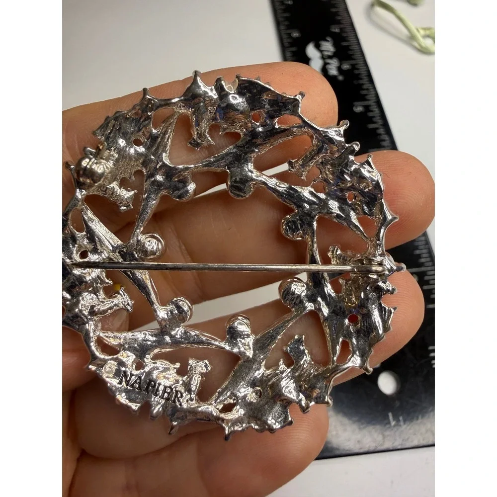 Napier Silver Tone Multi Color Rhinestone Wreath Brooch Pin Enamel Accent
